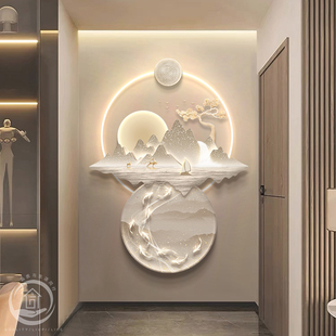 轻奢九鱼图玄关装 饰画入户门背靠金山过道挂画走廊尽头高级感灯画