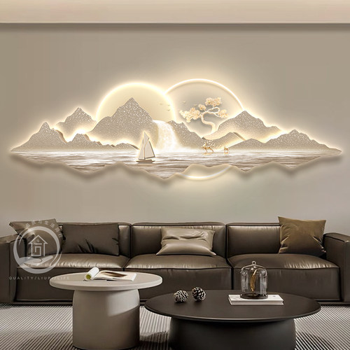 现代轻奢客厅装饰画新中式大气山水画沙发背景墙背靠金山高档挂画