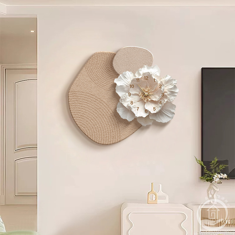 奶油风花卉钟表挂钟客厅高级感餐厅时钟挂墙电视背景墙装饰画挂表