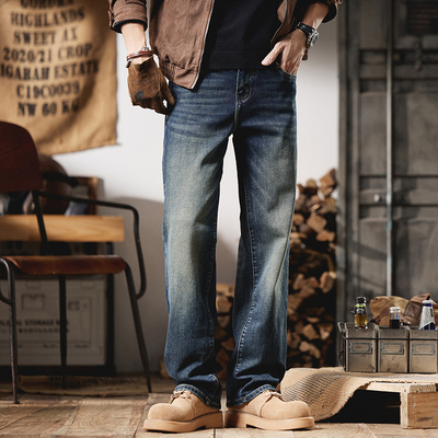美式复古弯刀牛仔裤男秋冬加绒