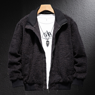 冬季保暖立领牛仔绒夹克男士宽松大码内里防风羊羔绒拉链开衫外套