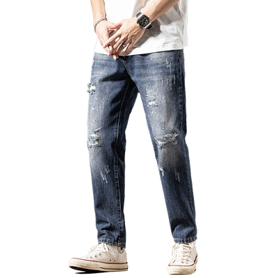破洞九分牛仔裤男潮牌2025新款