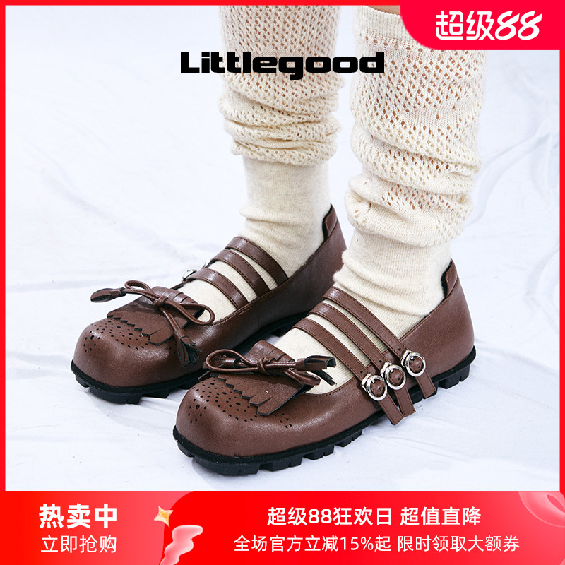 littlegood复古蝴蝶结玛丽珍鞋