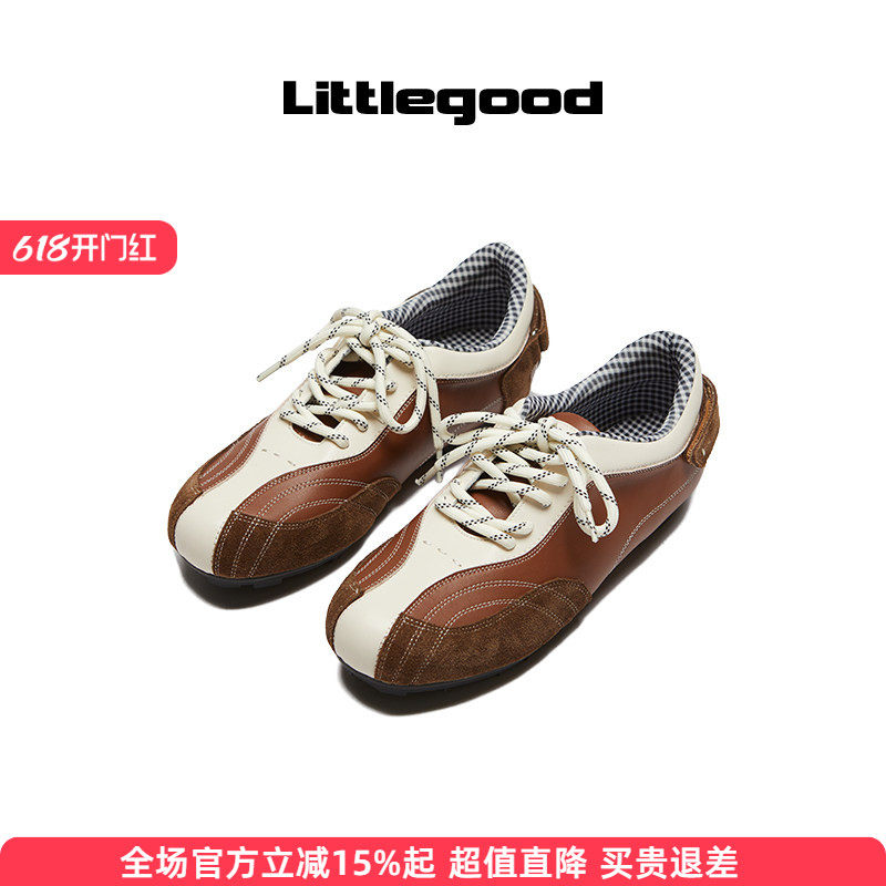 littlegood复古学院休闲鞋女2025新款拼色百搭棒球运动鞋