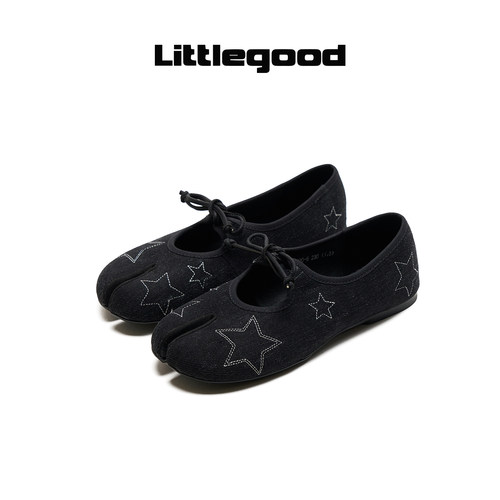littlegood星星刺绣分趾平底鞋