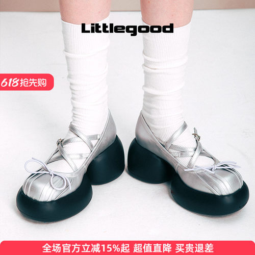 【7cm增高】littlegood甜美厚底玛丽珍鞋女新款百搭蝴蝶结皮鞋