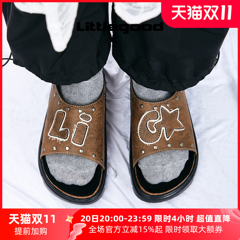 littlegood复古厚底一字拖鞋