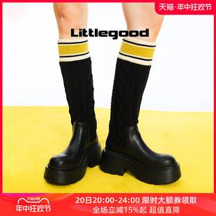 毛线筒百搭厚底马丁靴 littlegood复古袜靴女2023新款 折扣