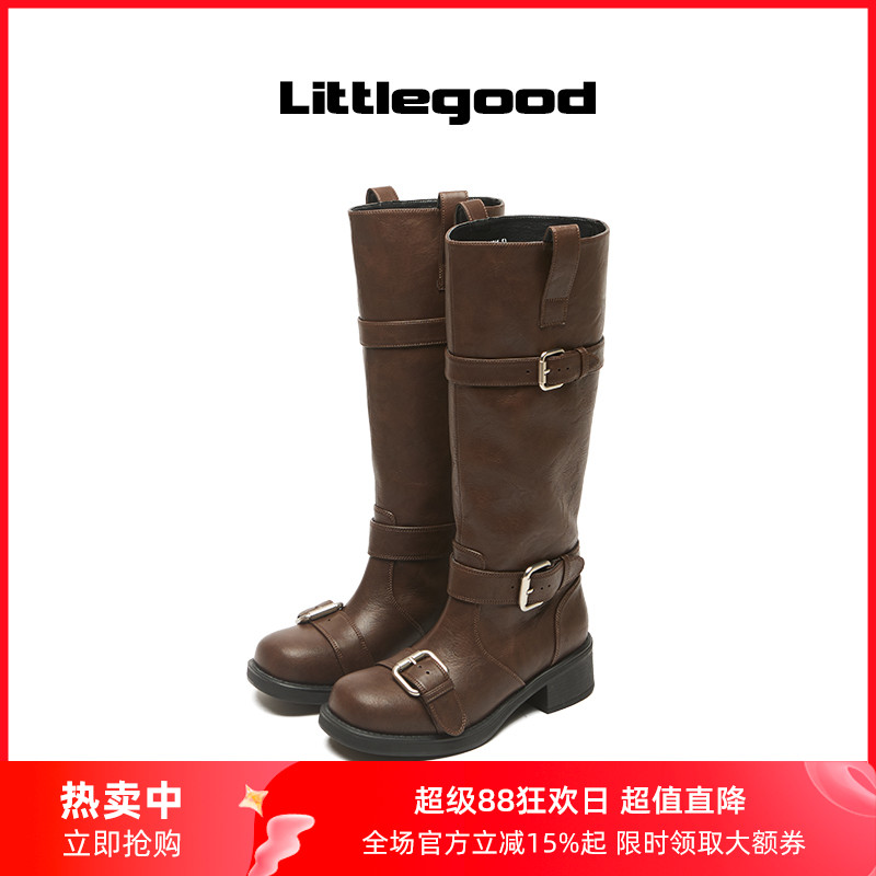 【新品折扣】littlegood复古厚底骑士靴女2025春季新款百搭长筒靴