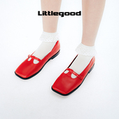 女2024新款 littlegood复古方头玛丽珍鞋 平底百搭小皮鞋 新品