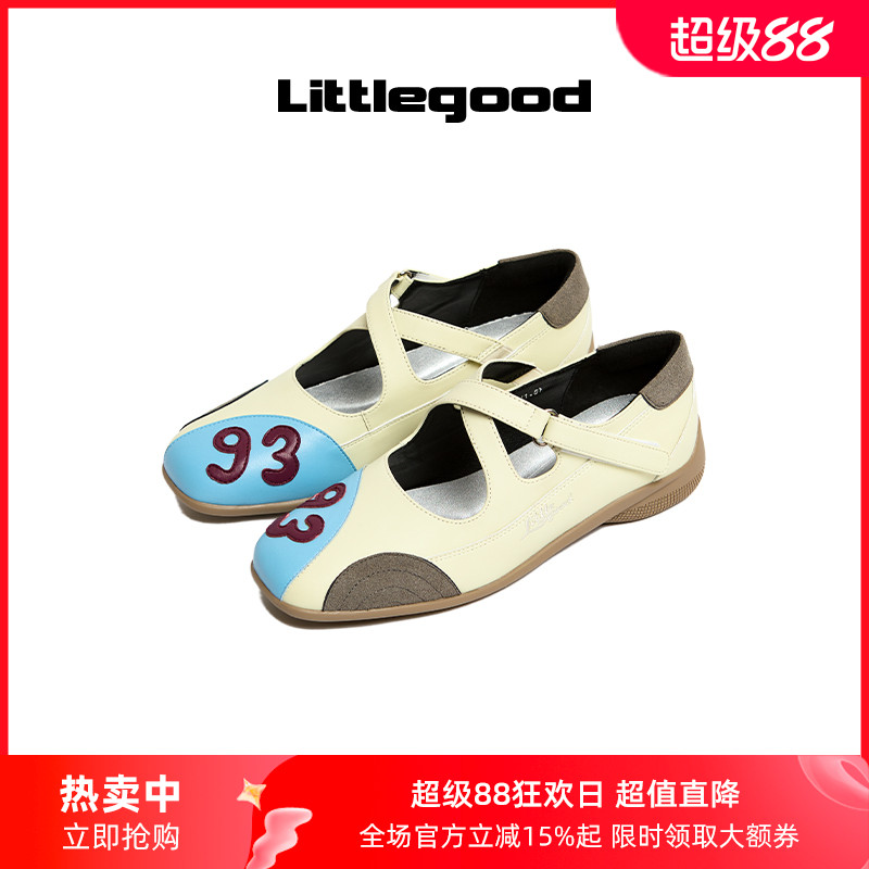littlegood新品复古撞色玛丽珍鞋