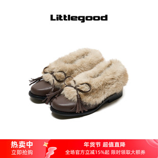 【新品折扣】littlegood复古毛毛鞋加绒女2025冬季新款防寒保暖