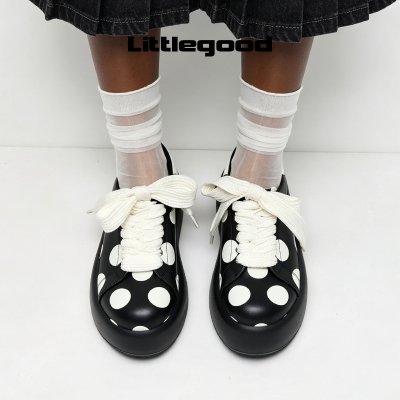 【新品推荐】littlegood复古波点系带小皮鞋女2026夏季新款百搭