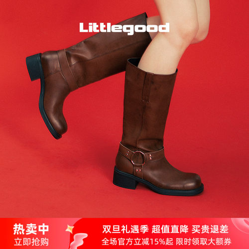 littlegood复古擦色中跟马丁靴