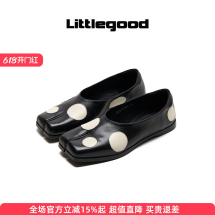 【新品推荐】littlegood方头波点分趾鞋女2026夏季新款小皮鞋