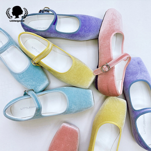 【折扣】littlegood彩虹芭蕾舞鞋女2023新款百搭浅口方头玛丽珍鞋