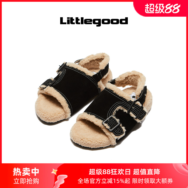 【冬季新品】littlegood复古毛毛拖鞋女新款外穿百搭厚底棉拖鞋