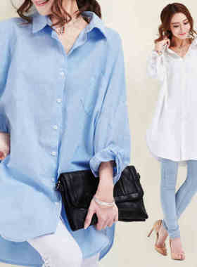 【棉麻质感】衬衫女2025春秋新款韩版女士中长款衬衫连衣裙衬衣女