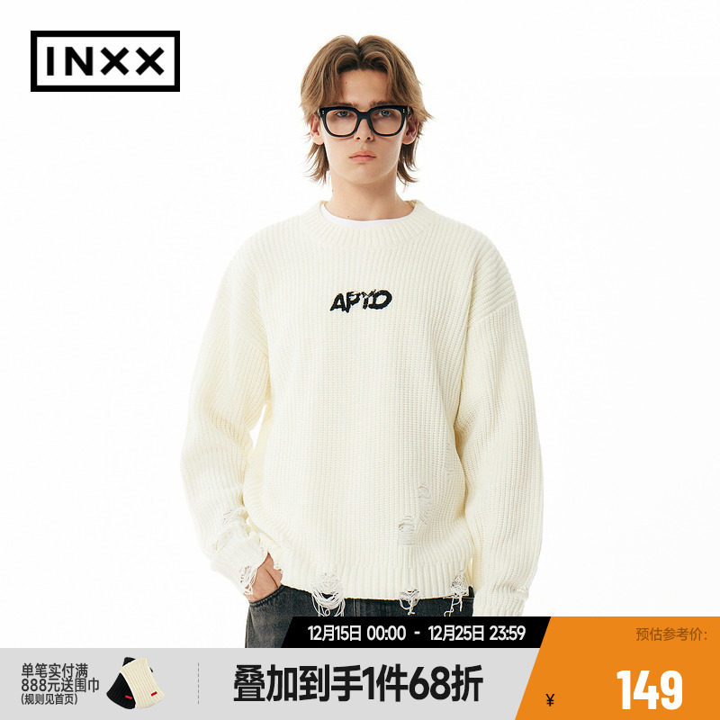 【INXX】APYD潮牌冬新品破洞印花套头针织衫情侣毛衣APE4061333