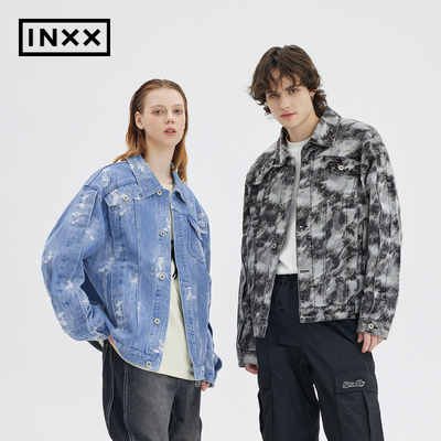 【INXX】Standby 个性提花不对称牛仔外套男美式复古休闲夹克情侣
