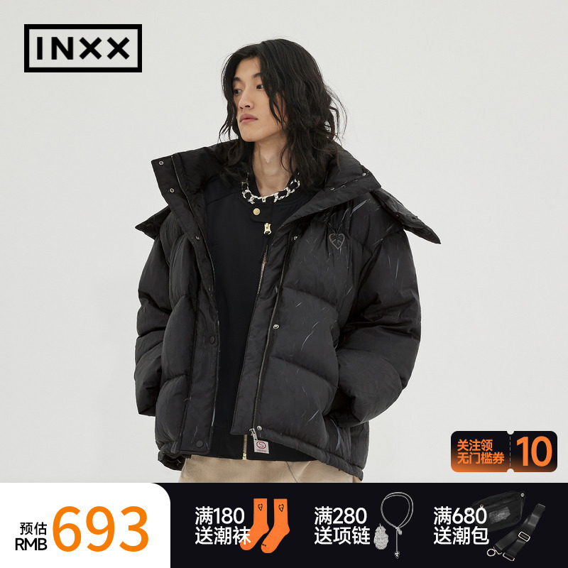 【INXX】APYD潮牌冬新品压褶绣花可脱卸帽羽绒服情侣APD4151612