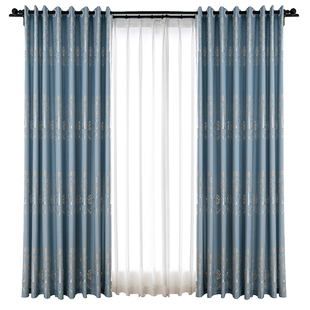 遮光隔热窗帘北欧简约避光挂钩式窗帘布新款卧室阳台全防晒遮阳布