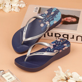 hotmarzz黑玛高端人字拖女士夏外穿厚底防滑夹脚坡跟拖鞋 海边凉拖