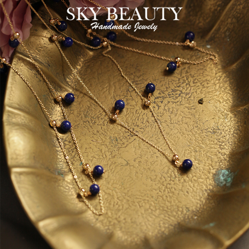 合金镀金青金石项链可调节