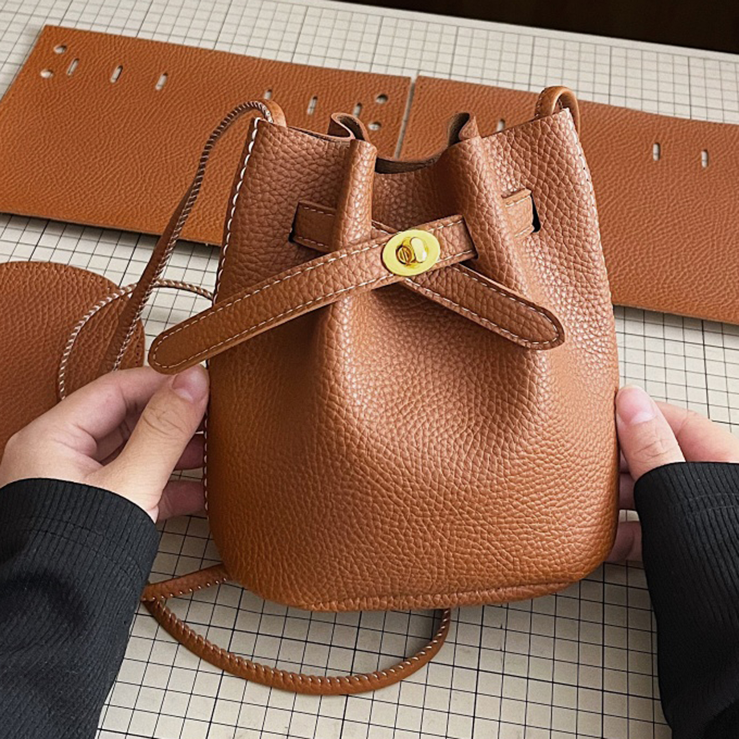 抽绳水桶包diy手工编织包包自制