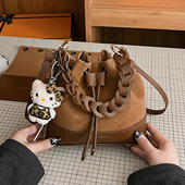 日韩风撞色水桶包diy手工编织包包自制材料手缝单肩斜挎包送朋友