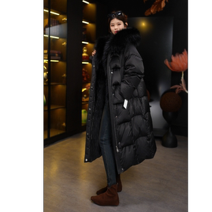 貂子毛领女中长款 加绒加厚2025冬季 90鹅绒皮草羽绒服 黑色