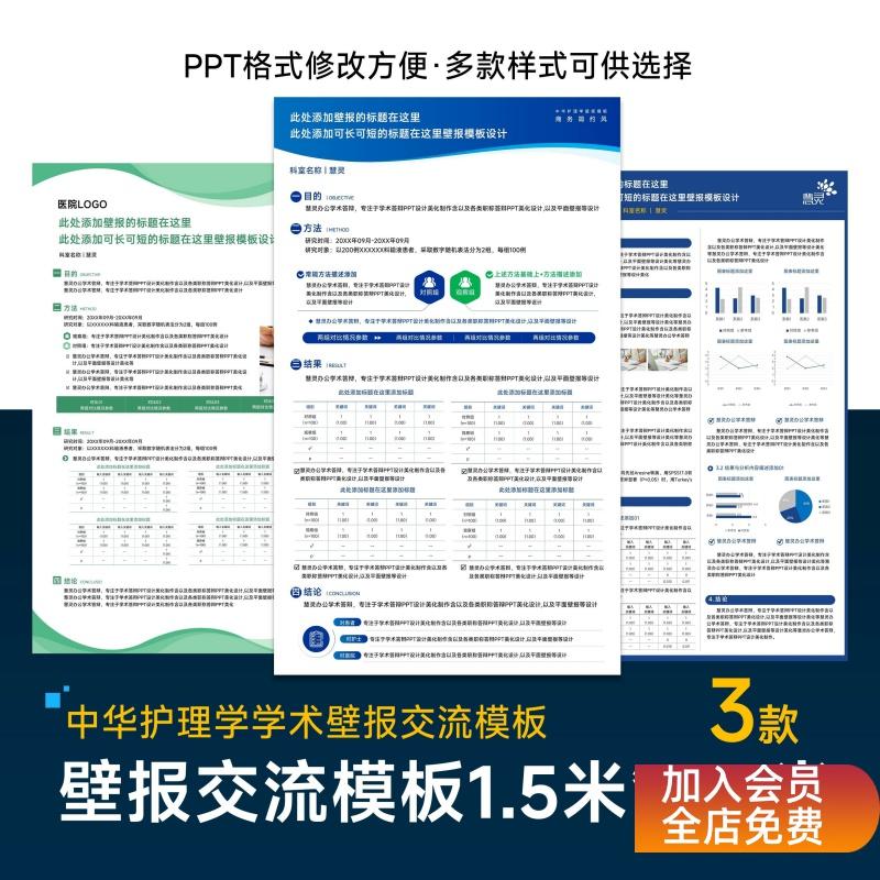 中华护理学学术壁报交流展示PPT模板制作美化排版