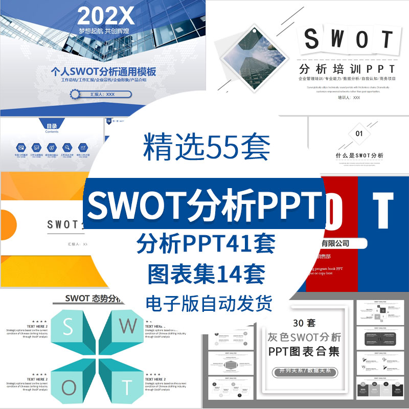 公司企业swot分析ppt模板个人述职报告培训通用优势劣势图表集ppt