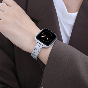 适用苹果手表表带apple 钢带iwatch金属9 se不锈钢44 45mm男女高级感星光色ultra2 watch10表带链式