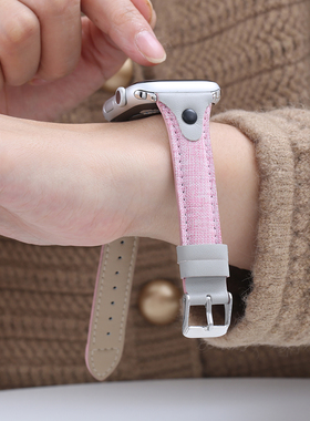 适用iwatch910表带皮质创意applewatch9/8/7/6/5/4/3表带个性真皮苹果手表带Ultra简约41/44/45mm表带男女生