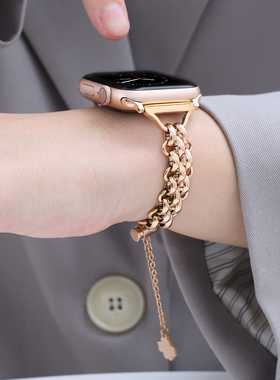 索柯适用苹果Apple Watch10表带不锈钢苹果手表表带新款金属细款时尚iWatch9手表带S87654小众SE女款41/45mm