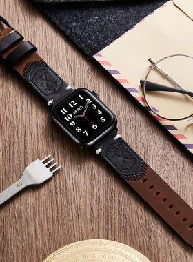 适用苹果S10手表iwatch8表带真皮applewatch9男S8透气牛皮S7夏天UltraSE代新款创意创意女iphone磁吸扣