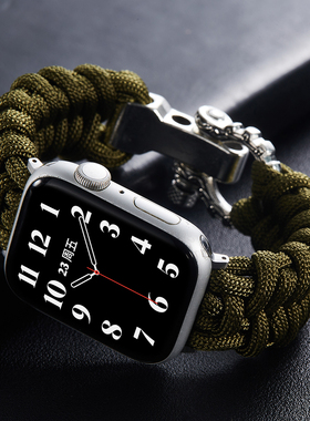 索柯适用applewatch编织表带苹果手表S10表带S9iwatch8/7/6/5/4/2/se尼龙调节编织尼龙表带42/45/46mm军绿色