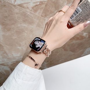 适用iwatchs10表带新款 iwatchse2表链高级感 金属苹果手表s8s7s6s5s4手表带女生小众手链applewatchs9夏天女款