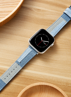 索柯适用于apple watch10表带iwatch9代苹果手表se/8/7/6/5/4代头层牛皮表带真皮创意拼色牛仔42/44/45mm腕带