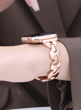 索柯适用apple watch10表带iwatch9876se54代金属不锈钢表带苹果手表新款女生高级感46/44/45/41mm细透气夏天