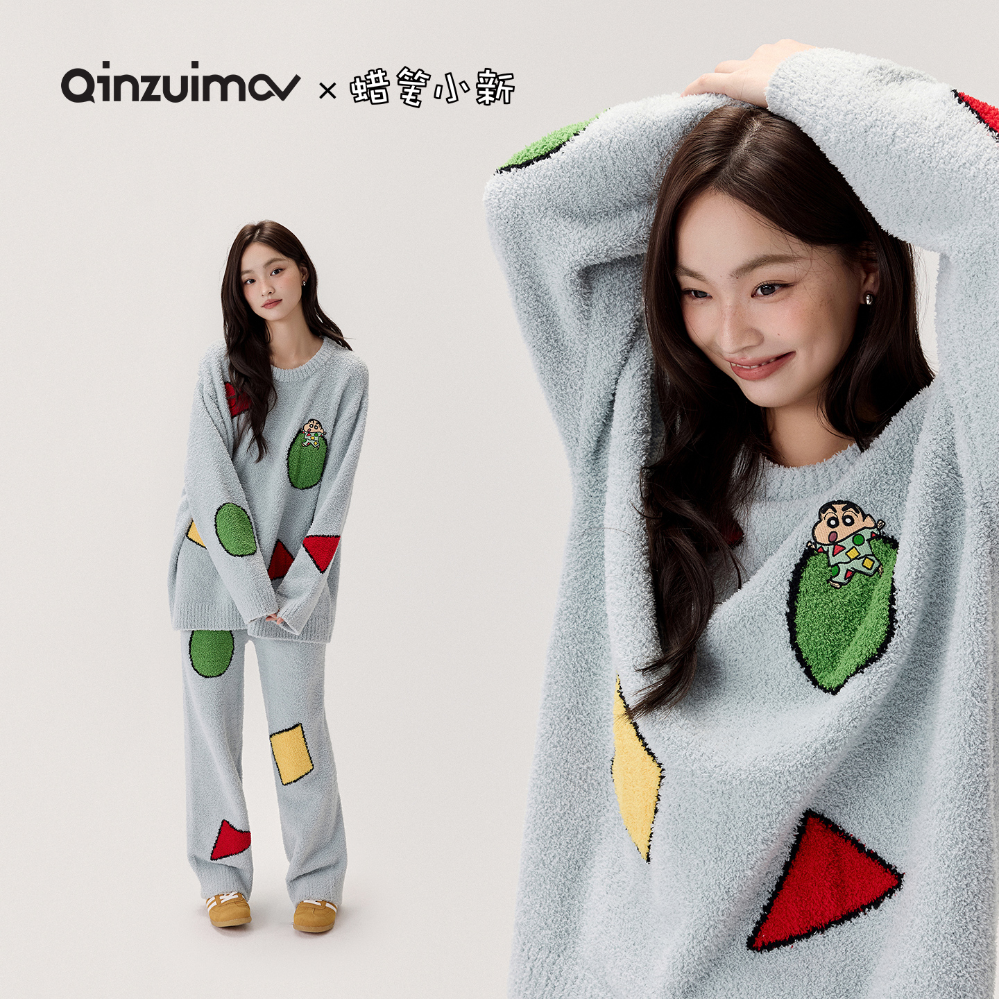 亲嘴猫半边绒卡通少女可外穿睡衣