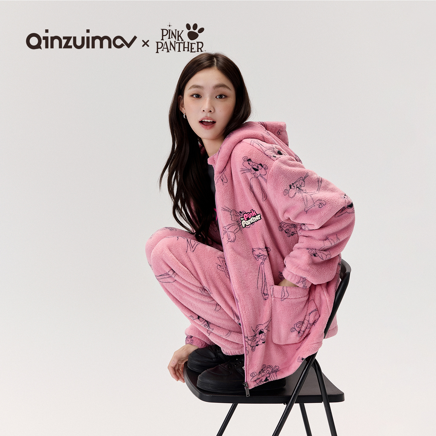 亲嘴猫法兰绒可外穿睡衣家居服女