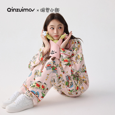 亲嘴猫少女卡通莫代尔棉睡衣套装