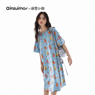 莫代尔棉家居服睡衣 亲嘴猫 蜡笔小新联名 短袖 睡裙女圆领春夏季