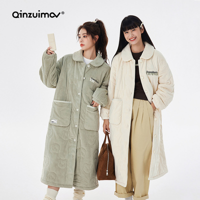 亲嘴猫女士海岛绒夹棉睡衣