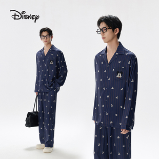 睡衣家居服套装 衬衫 男春夏 休闲条纹长袖 迪士尼米奇可外穿冰丝开衫