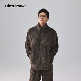 保暖套装 亲嘴猫 睡衣珊瑚绒秋冬季 加厚男士 家居服可外穿 软软绒