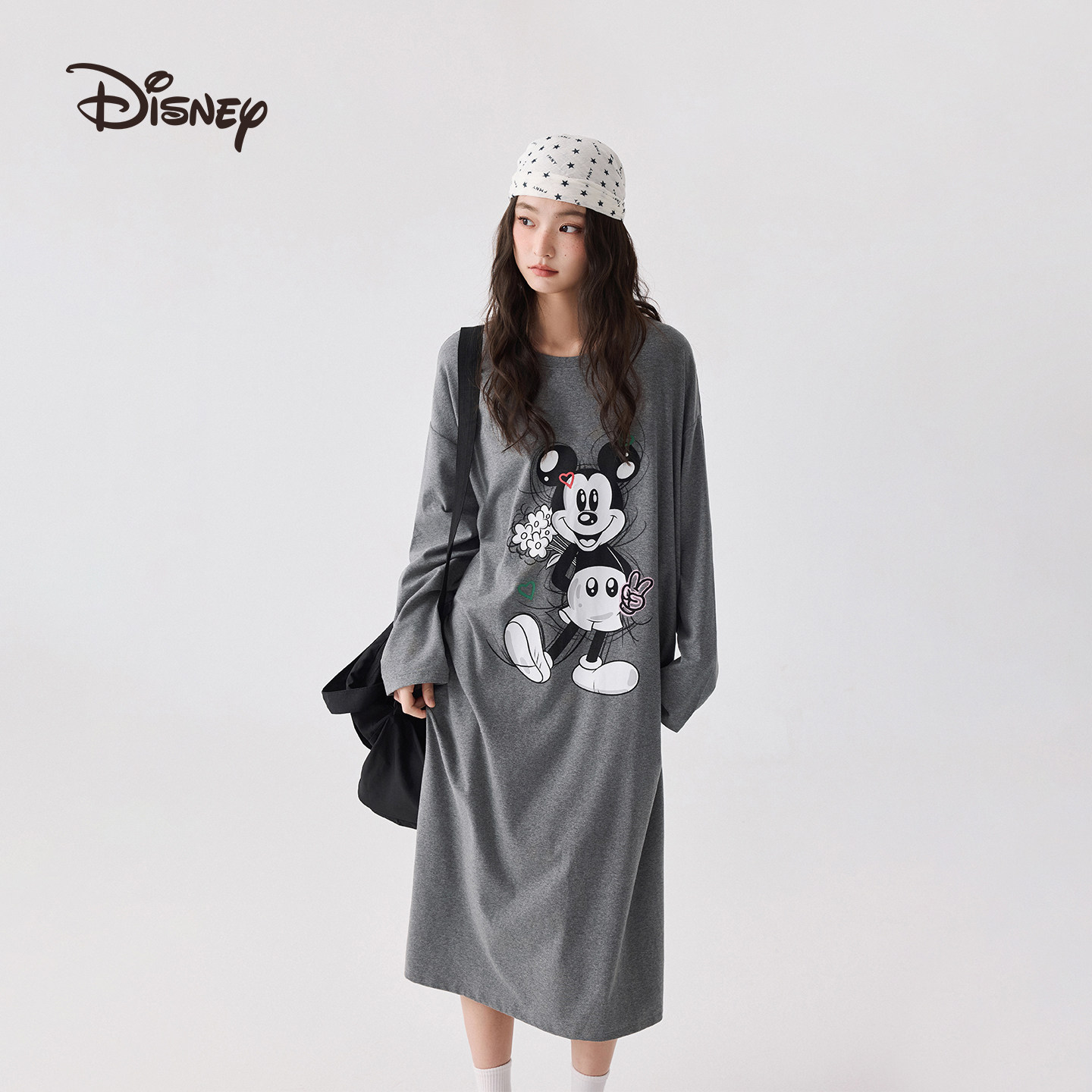 迪士尼米奇莫代尔棉可外穿长袖宽松卡通可爱睡裙睡衣家居服春秋女