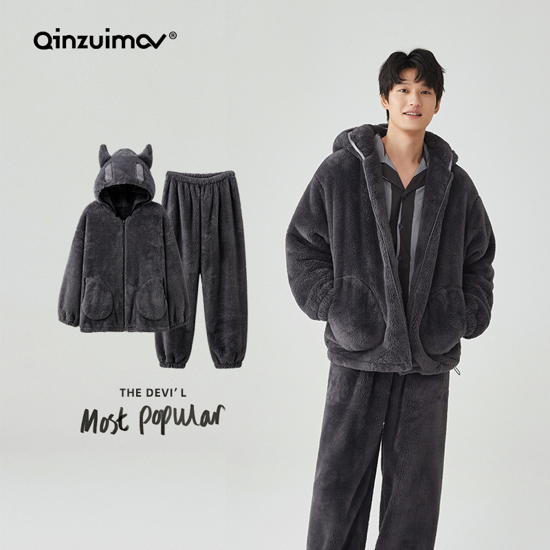 男士法兰绒卡通亲嘴猫